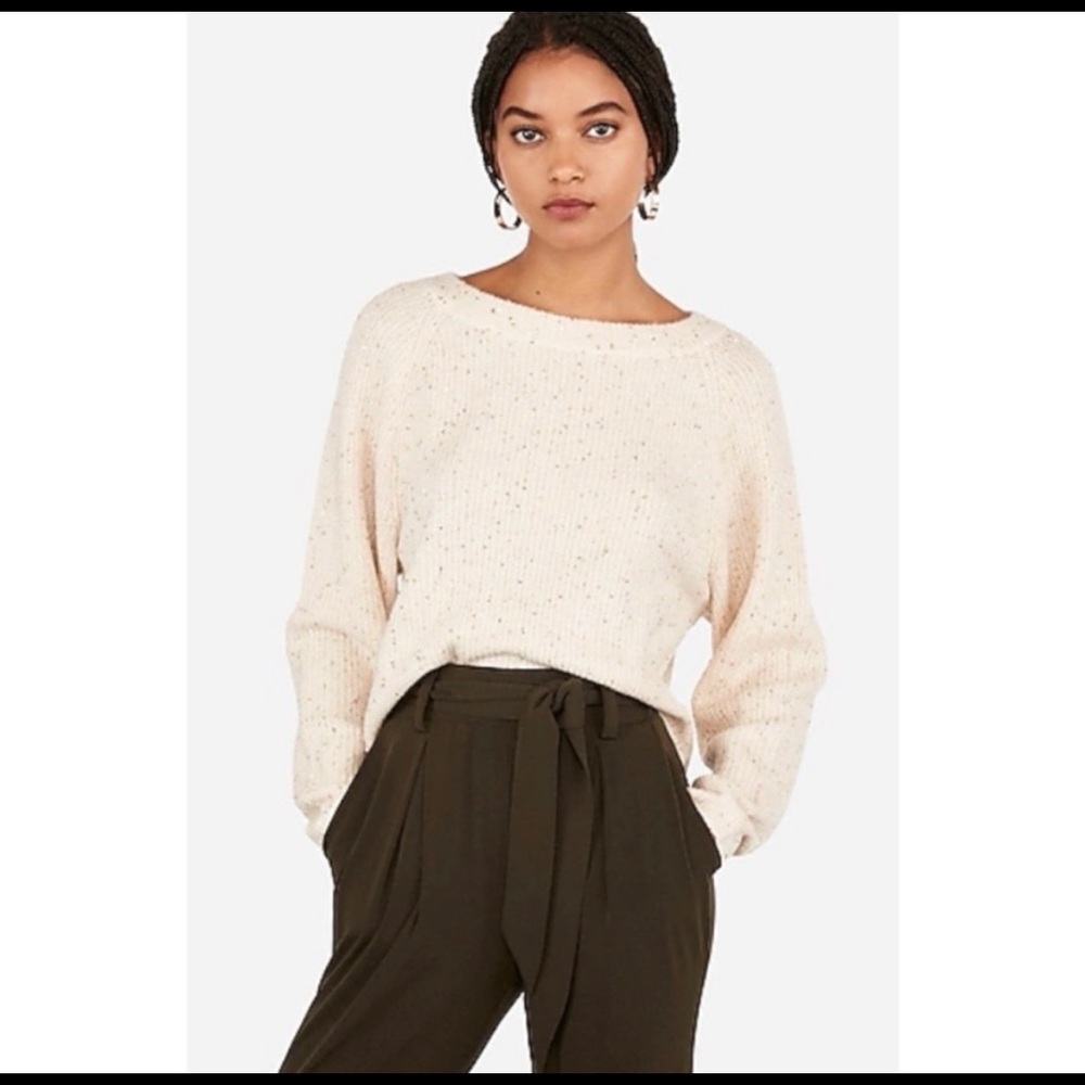 Express Ivory/Tan Sequin Sweater - size L